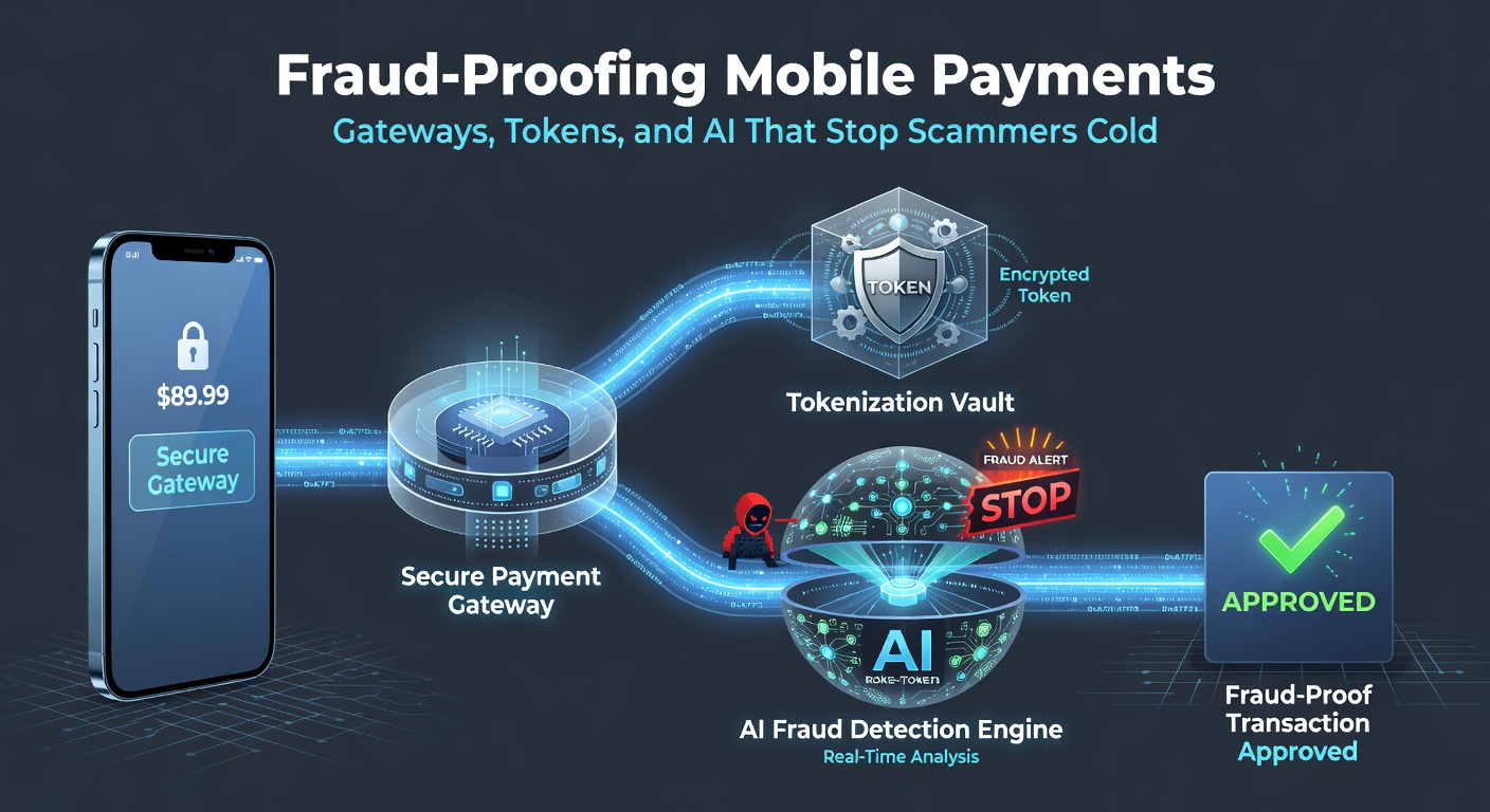 Visual representation of tokenization process, showing card data transforming into secure tokens during mobile payment