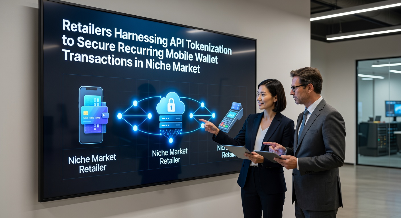 Secure API tokenization workflow for mobile wallet recurring payments illustrated in retail environments