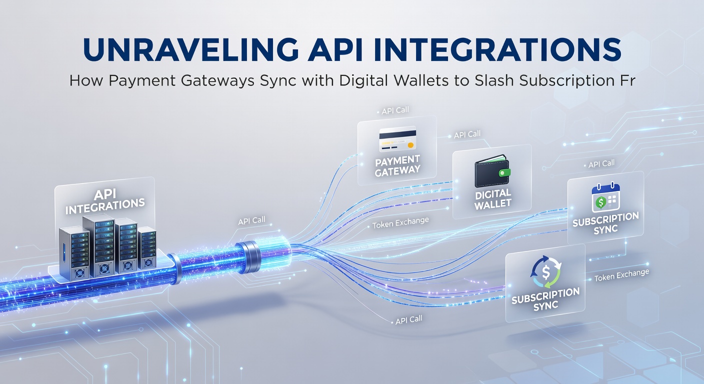 Close-up illustration of API handshake between a payment gateway dashboard and digital wallet interface, with icons for encryption, real-time alerts, and fraud blocks